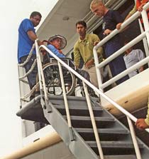 Nan coming down stairs of ship